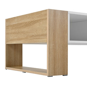 English Elm ON-TREND High Gloss Coffee Table with 2 Drawers, Hidden Compartment, Open Shelf, Modern Luxury Finish White+Natural N721P205792K