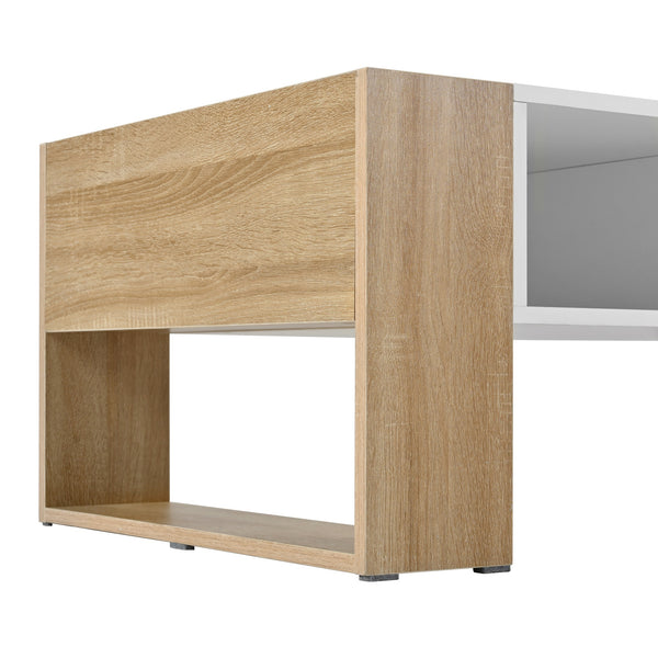 English Elm ON-TREND High Gloss Coffee Table with 2 Drawers, Hidden Compartment, Open Shelf, Modern Luxury Finish White+Natural N721P205792K
