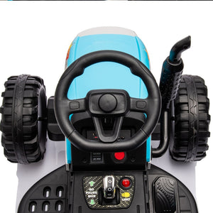 English Elm Ride on Electric Tractor Toy with Trailer 24v 400w Dual Motors Remote Control Led Blue W1578P193906