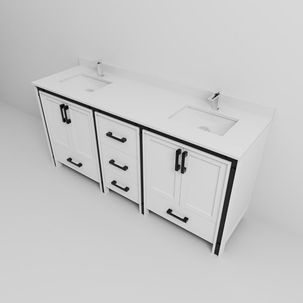 English Elm White Double Bath Vanity 72" W With Cultured Marble Top & Chrome Faucet - Stylish Storage Solution! B2731P260634-GIGA