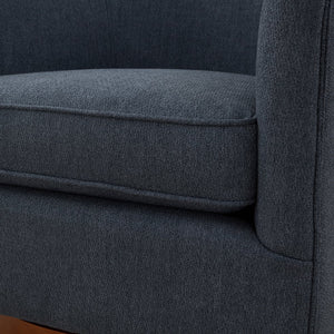 English Elm Miramar Plush Chenille Barrel Swivel Chair with Warm Wood Base, 360° Comfort and Removable Cushion Blue B050P322576