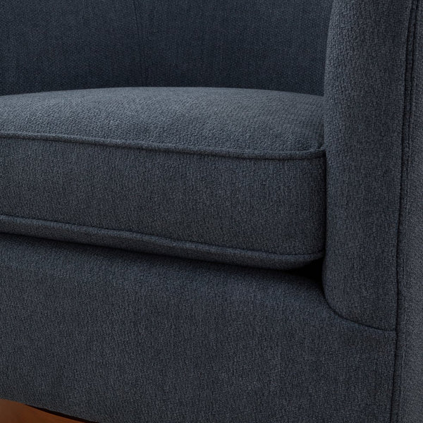 English Elm Miramar Plush Chenille Barrel Swivel Chair with Warm Wood Base, 360° Comfort and Removable Cushion Blue B050P322576