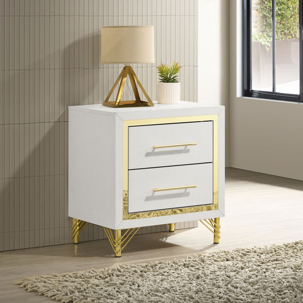 English Elm Chesney White 2-Drawer Nightstand with Gold Trim Chic Glam Bedside Table Modern Storage Accent B062P299930