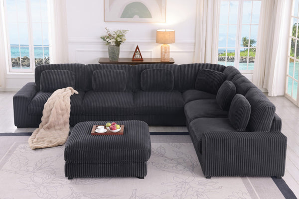 English Elm Lianne Modular Corduroy Sectional with Ottoman Channel Tufted Lounge Sofa B2749S00042