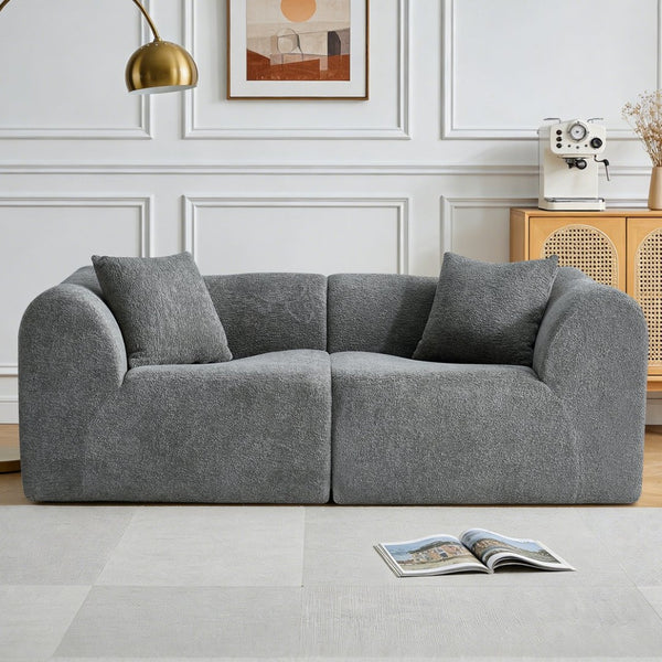 English Elm Modern Velvet Two Seat Loveseat with Pillows Compact Upholstered Sofa for Apartment Gray W1765P349641