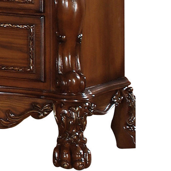 English Elm Cherry Cherry Oak 2-Drawer Nightstand with Felt-Lined Drawers, Claw Legs & Ornate Classic Charm B062P189126