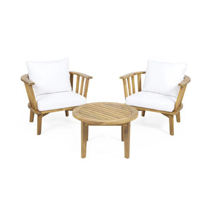 English Elm Christopher Knight Home® - 3-Piece Acacia Patio Set with Round Table, Deep-Seating Club Chairs, Waterproof Cushions, Teak Finish 64851.00WHI_70335.00