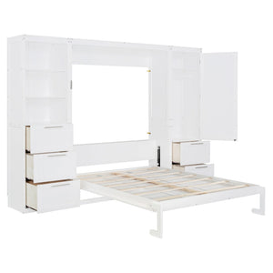 English Elm Queen Murphy Wall Bed with Wardrobe Drawers and Shelves for Studio or Guest Room White LP000865AAK-2