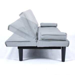 English Elm The 67-inch light gray PVC multifunctional sofa bed with cup holders, one-click fold, 500lb capacity W3371P354627