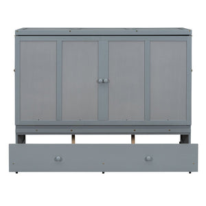 English Elm Queen Murphy Wall Bed with Pull Out Drawer and Built in Usb Charging Cabinet Gray N708P205905E