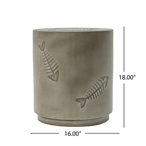 English Elm Christopher Knight Home® - 16'' MGO SIDE TABLE Fish Pattern Grey - Weatherproof Magnesium Oxide, 16" Round x 18" Tall, No Assembly N772P195843G