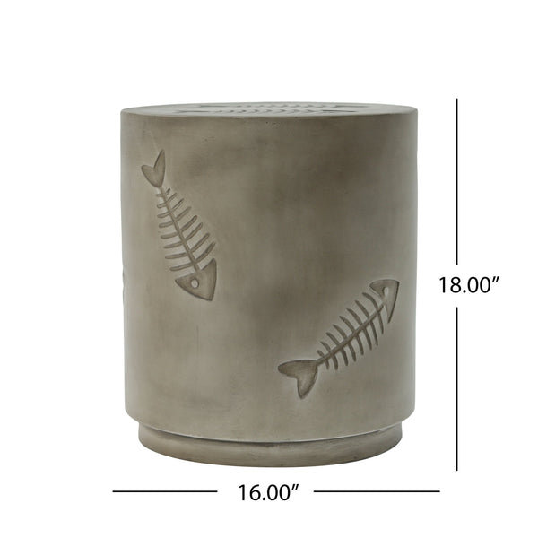 English Elm Christopher Knight Home® - 16'' MGO SIDE TABLE Fish Pattern Grey - Weatherproof Magnesium Oxide, 16" Round x 18" Tall, No Assembly N772P195843G