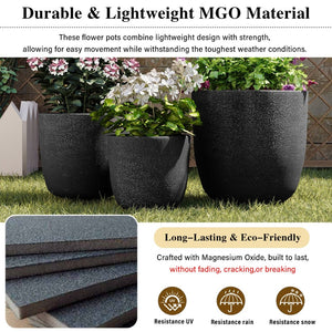 English Elm U_style Mgo Round Planters Set of Three Crackle Stone Texture Patio Garden Pots N711P406670B