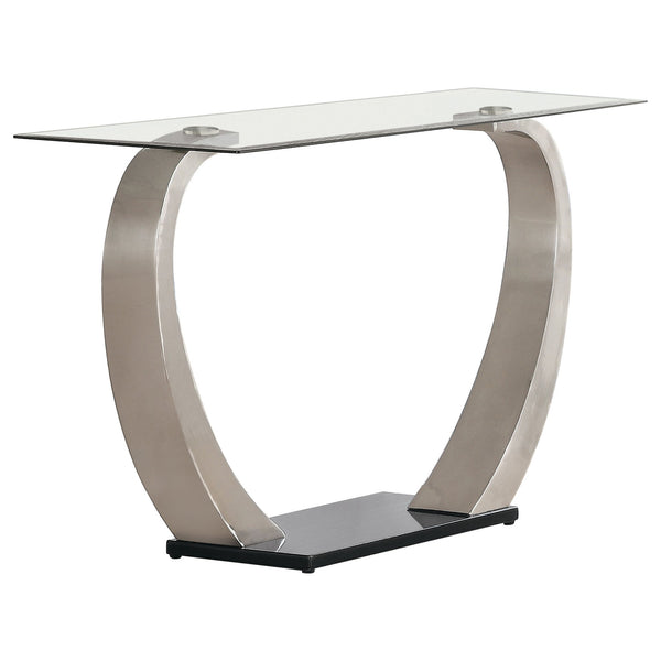 English Elm Lana Satin Silver Console Table with Glass Top and Sturdy Metal Base — Modern Matte Finish, 48" B062S00660