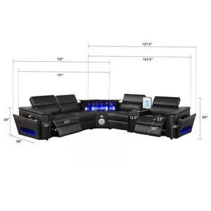 English Elm Nova Entertainment Sectional Sofa with Led Bar Fridge Console and Bluetooth Speaker Black B009S02164