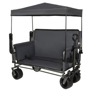 English Elm 3-in-1 Folding Wagon with Canopy Bench Seat 500lb All Terrain Heavy Duty Cart Gray W2932P354212