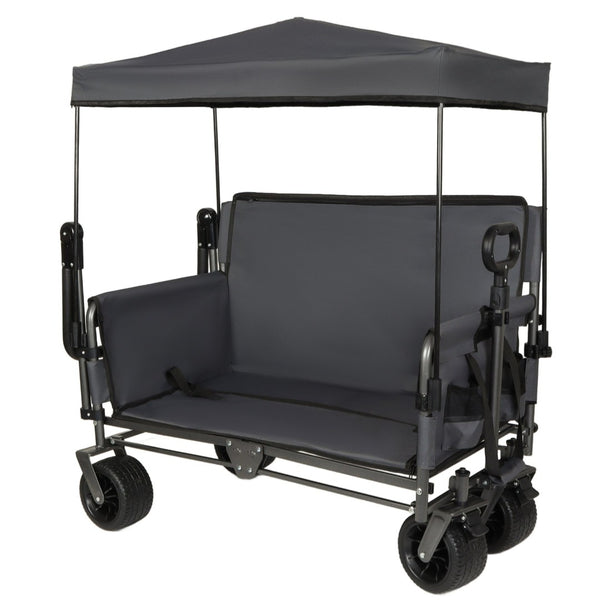 English Elm 3-in-1 Folding Wagon with Canopy Bench Seat 500lb All Terrain Heavy Duty Cart Gray W2932P354212