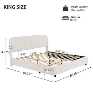 English Elm Christopher Knight Home® - King Boucle Platform Bed King Size Upholstered Bed with Curved Headboard, Beige Luxury & Sturdiness N757P284560I