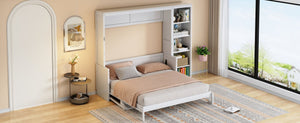 English Elm Queen Size Murphy Bed With Integrated Desk & Bookshelf - Space-Saving Elegance For Modern Living N7090004016K-GIGA
