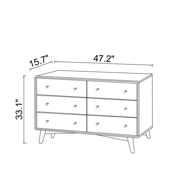 English Elm Ashcroft Furniture - Mid Century Modern 6-Drawer White Dresser in Solid Wood, Dark Brown Accents, Spacious Storage B183P231969