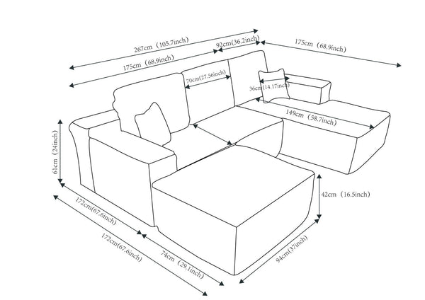 English Elm 105.7"cloud Modular U-shaped Sectional Corduroy Deep Seat Sofa for Living Room W3975S00021