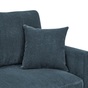 English Elm Asher Mid-Century Corduroy Sofa with Vertical Channel Texture, Tapered Walnut Legs, 2-Pillow Comfort Blue B343P348952