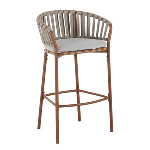 English Elm Christopher Knight Home® - Lodi Teak Outdoor Metal Rope Barstools Set of 2 — Beige Weather-Resistant Fabric, Ergonomic Fan Back N775P268025T