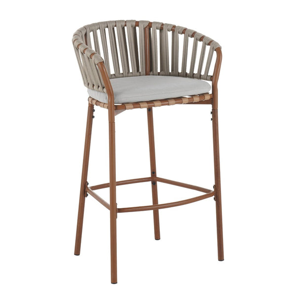English Elm Lodi Outdoor Woven Pe Rope Barstools with Iron Frame Resort Style Set of 4 N775P268025T-S4