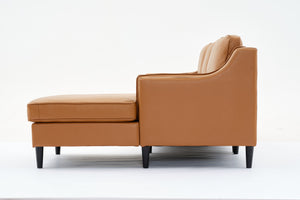 English Elm 94.5-Inch L-Shaped Genuine Leather Sectional Sofa With Right Chaise Lounge - Modern Tan Comfort W791S00021