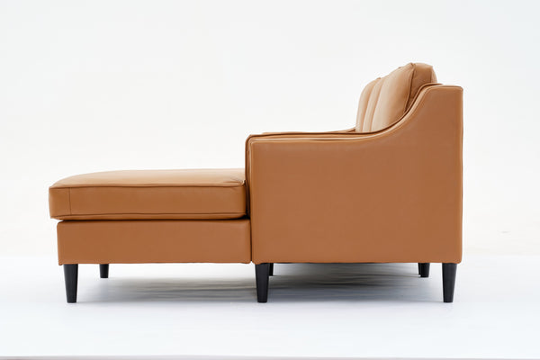 English Elm 94.5-Inch L-Shaped Genuine Leather Sectional Sofa With Right Chaise Lounge - Modern Tan Comfort W791S00021