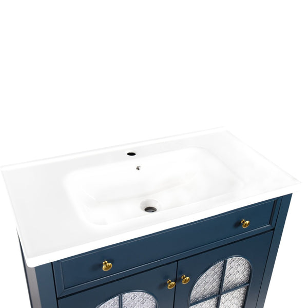 English Elm 35.6" Wide White Ceramic Drop-in Basin with Overflow for Bathroom Vanity W1801P404318