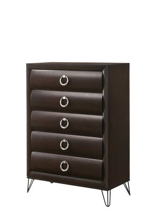 English Elm Tablita Dark Merlot Finish Chest with 5 Curved Drawers, Felt-Lined Top, Kenlin Glides, V-Legs B2726P261875