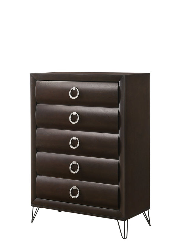 English Elm Tablita Dark Merlot Finish Chest with 5 Curved Drawers, Felt-Lined Top, Kenlin Glides, V-Legs B2726P261875