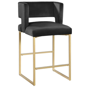 English Elm Modern Glam Counter Stools Set of 2 Velvet Cushioned Seats with Gold Metal Legs Black+Gold B011P423328