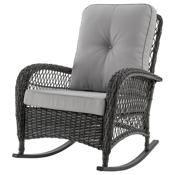 English Elm Fruttuo Upholstered Rocking Chair with Removable Zipper Cushions, Waterproof Fabric, Steel Rattan Frame Grey B365P397660