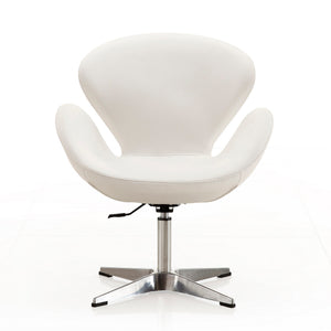 English Elm Raspberry Upholstered Swivel Lounge Chair with Adjustable Height, Polished Chrome Base & Plush Seat White B365P397956