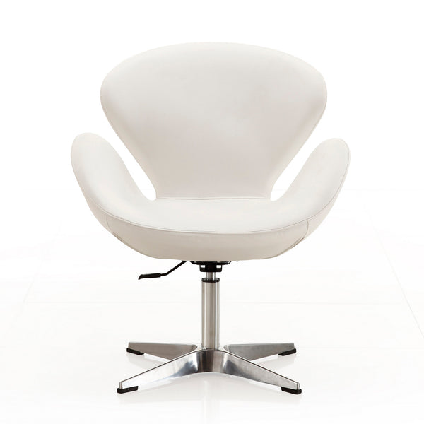 English Elm Raspberry Upholstered Swivel Lounge Chair with Adjustable Height, Polished Chrome Base & Plush Seat White B365P397956