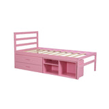 English Elm Twin Size Wood Platform Bed With Removable Storage Shelves, Built-In Two Storage Drawers For Added Convenience, Pink