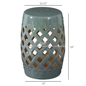 English Elm Outsunny 13" X 18" Glazed Ceramic Garden Stool - Woven Lattice Design For Indoor/Outdoor Use W2225P174094-GIGA