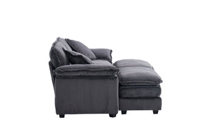 English Elm Corduroy Plush 2-Seat Sofa with 2 Back Cushions, Toss Pillows & Ottomans — Deep Seat Comfort Grey W2363S00064