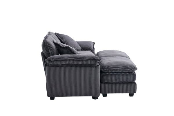 English Elm Corduroy Plush 2-Seat Sofa with 2 Back Cushions, Toss Pillows & Ottomans — Deep Seat Comfort Grey W2363S00064