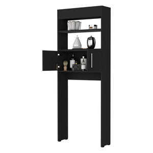 English Elm Valencia Black Over-The-Toilet Cabinet with Double Doors, 2 Shelves, Engineered Wood, 24.56"W x 8"D x 63"H B128P148820