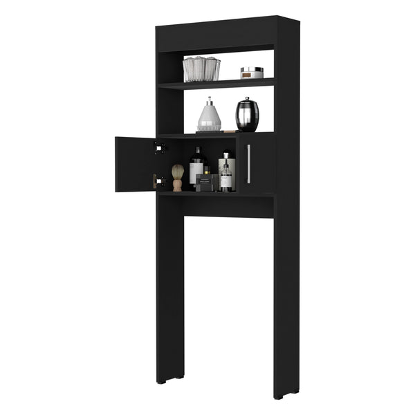 English Elm Valencia Black Over-The-Toilet Cabinet with Double Doors, 2 Shelves, Engineered Wood, 24.56"W x 8"D x 63"H B128P148820
