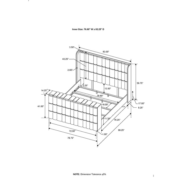 English Elm Isaiah Ultra Soft Grey Bed with 50" Motorized TV Lift, Built-In Audio and Footboard Media Hub King LED, Speakers B201S00404
