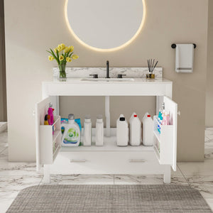 English Elm Modern 43" Bathroom Vanity With Luxurious Carrara White Top, Soft-Close Drawers & Sturdy Storage Solutions W509S00143