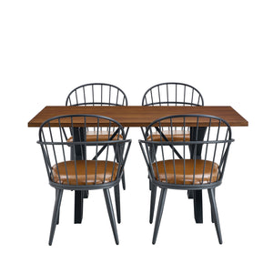 English Elm Christopher Knight Home® - Indoor Upholstered Dining Set with Metal Legs, 5-Piece Brown & Black Industrial Style, Durable PU N768P227989B_4_N768P228017B