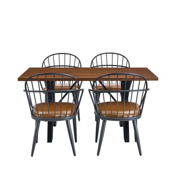 English Elm Christopher Knight Home® - Indoor Upholstered Dining Set with Metal Legs, 5-Piece Brown & Black Industrial Style, Durable PU N768P227989B_4_N768P228017B