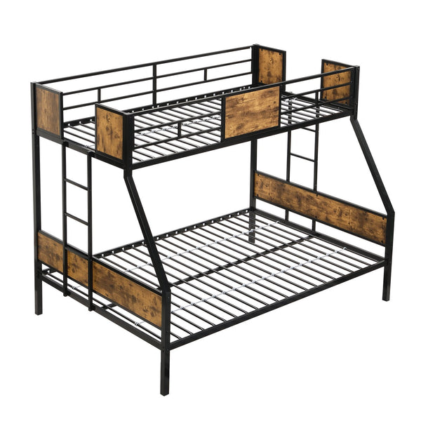 English Elm Twin Over Full Metal Bunk Bed with Trundle, Space-Saving Platform, Built-In Storage & Guardrail Black+Brown 80.51 L x 13.98 W x 7.16 H W2297P217826