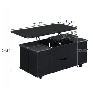 English Elm Christopher Knight Home® - Multi-Functional Lift-Top Coffee Table with Hidden Storage, 4 Stools, Lockable Casters & Desk Space Black N770P309783B