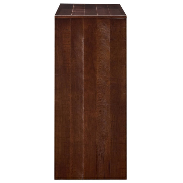 English Elm Fluted Counter Height Dining Set Narrow Bar Console with Upholstered Stool Retro Wood Walnut W1202P330890